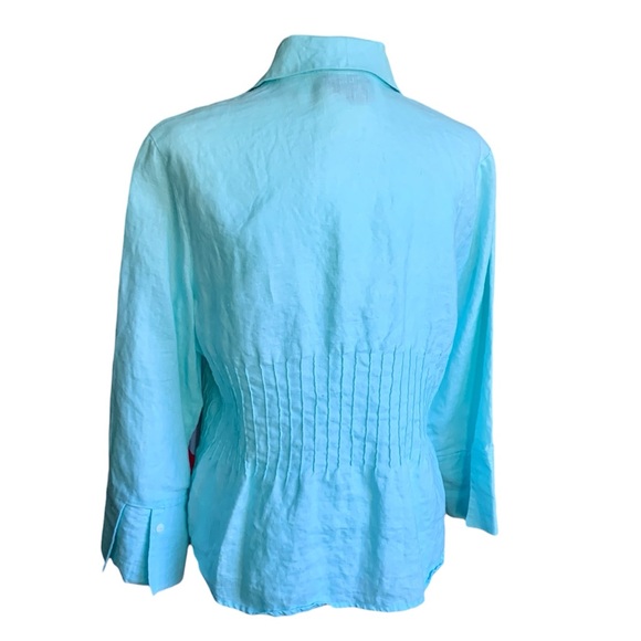 Tracy M Linen Blouse Turquoise Teal Blue XL Extra Large - Picture 2 of 12